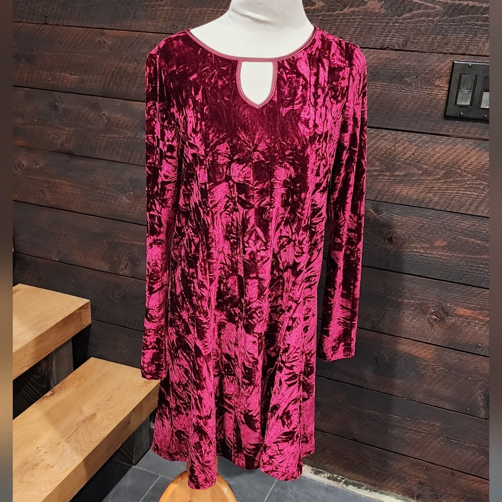 Crushed Velvet Dress Dark Red Large